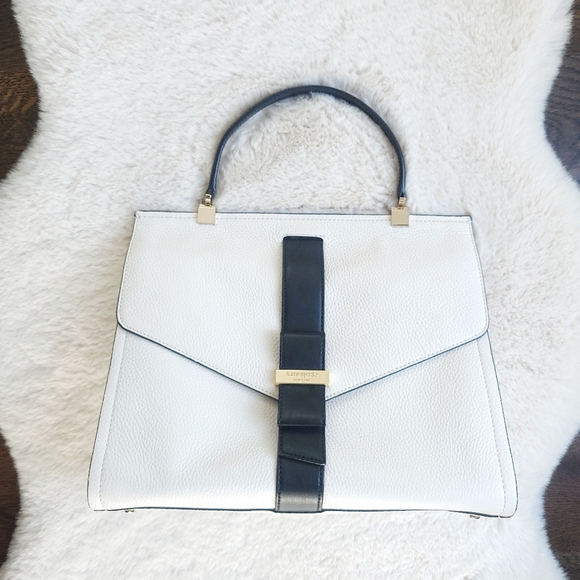 RARE Kate Spade NY Rosaline Bow Black & White Leather Satchel Shoulder B… - Picture 1 of 16